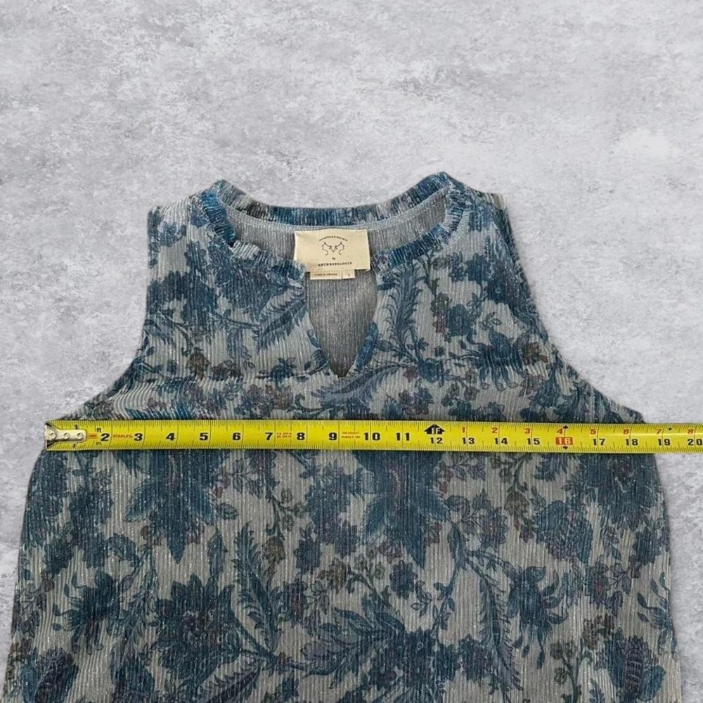 Vanessa Virginia Anthropologie Blue Silver Metallic Floral Top Small - Picture 4 of 7
